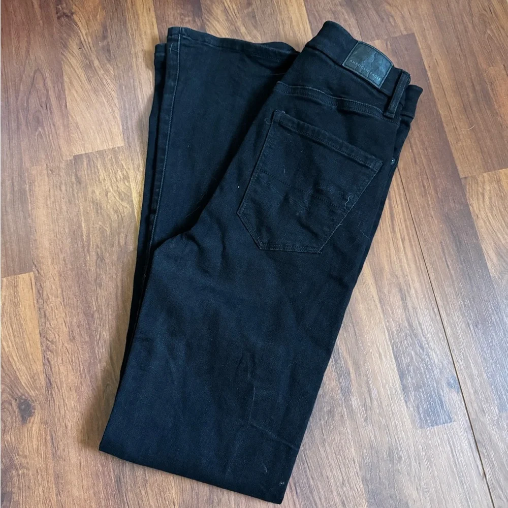 American Eagle AE Curvy Highest Rise Flare Black Button Fly Jeans Size 00 - Picture 2 of 11